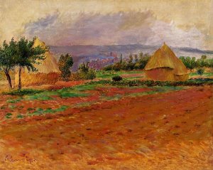 Field and Haystacks by Oil Painting Reproduction