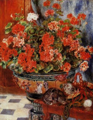 Geraniums and Cats by Oil Painting Reproduction