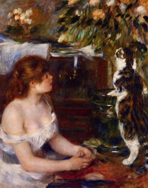 Girl and Cat by Oil Painting Reproduction