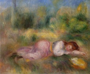 Girl Streched Out on the Grass by Oil Painting Reproduction