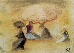 On the Beach, Figures Under a Parasol by Oil Painting Reproduction