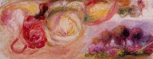 Roses with a Landscape by Oil Painting Reproduction