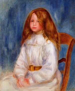 Seated Little Girl with a Blue Background by Oil Painting Reproduction