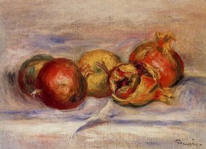 Three Pomegranates and Two Apples by Oil Painting Reproduction