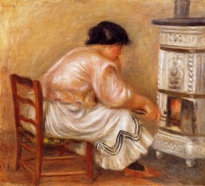 Woman Stoking a Stove by Oil Painting Reproduction