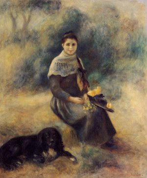 Young Girl with a Dog by Oil Painting Reproduction