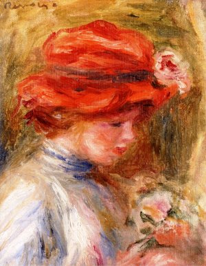 Young Woman in a Red Hat by Oil Painting Reproduction